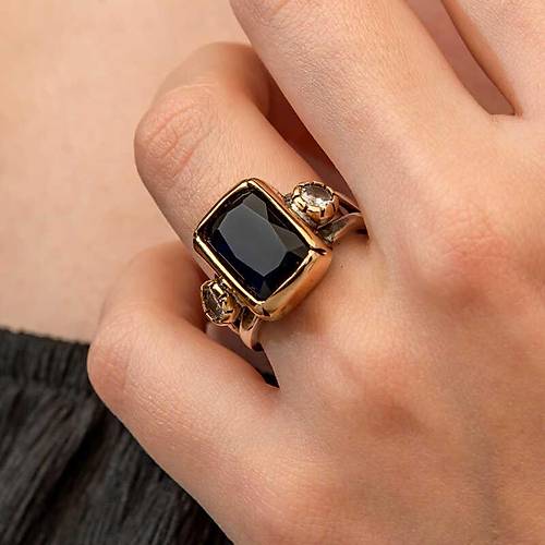 G�m�� Koyu Lacivert Zirkon Ta�l� Otantik Kad�n Y�z�k