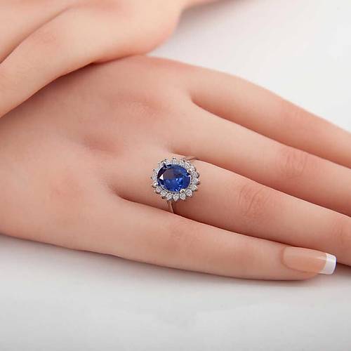 G�m�� Mavi Ta�l� Oval Kad�n Y�z�k