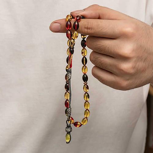 G�m�� 1000 Ayar Kazaz P�sk�ll� S�kma Kehribar Tesbih