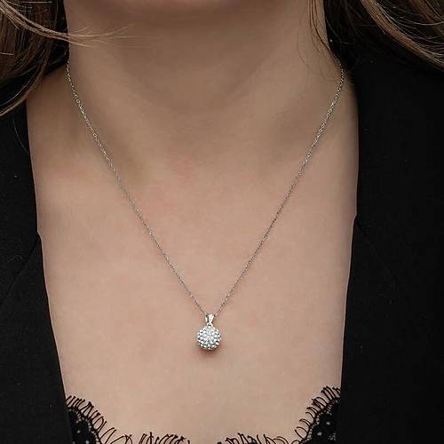 G�m�� Beyaz Kristal Ta�l� Kad�n Kolye