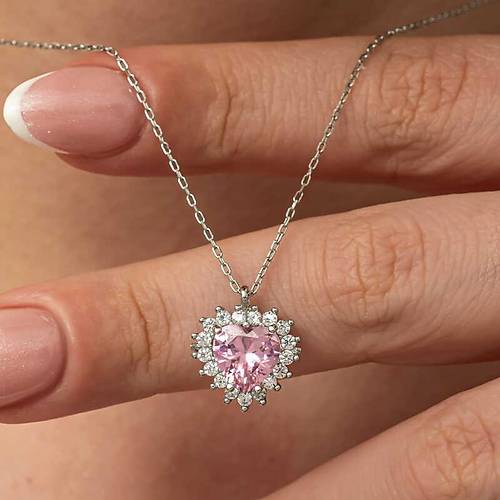 G�m�� Pembe Ta�l� Kalp Kad�n Kolye