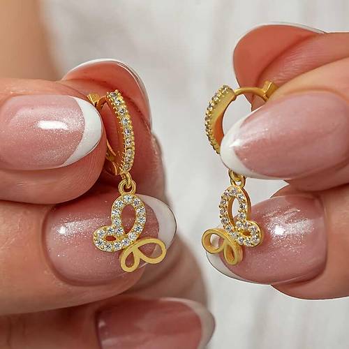 G�m�� Sallant�l� Gold Kelebek Kad�n K�pe