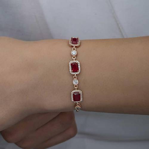 G�m�� Rose Baget K�rm�z� Ta�l� Kad�n Bileklik