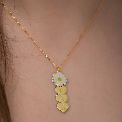 G�m�� Gold Ki�iye �zel Kalpli Papatya Kolye