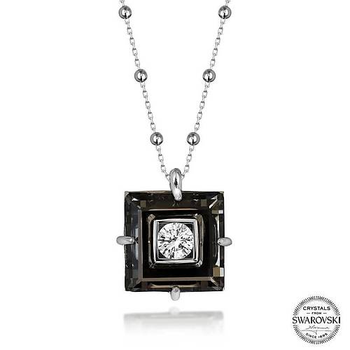 Swarovski Crystal Tal Top Zincir Siyah Elmas Gm Kadn Kolye