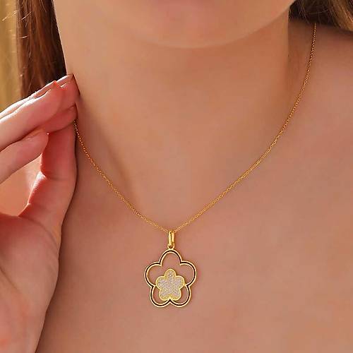 G�m�� Gold �i�ek Desenli Kad�n Kolye