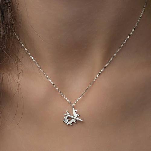 G�m�� Rodyum Tek Ta�l� U�ak Kad�n Kolye