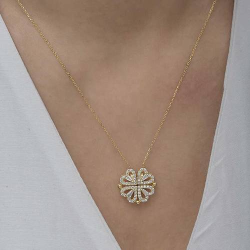 G�m�� Gold Kalpli A��labilen Yonca Kad�n Kolye