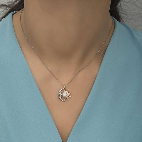 G�m�� Opal Beyaz Ta�l� Ay G�ne� Kad�n Kolye