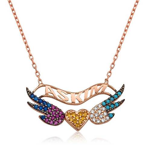 G�m�� Kanatl� Kalp Bayan Kolye