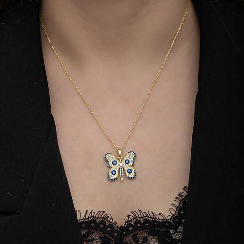 G�m�� Gold Nazarl� Kelebek Kad�n Kolye