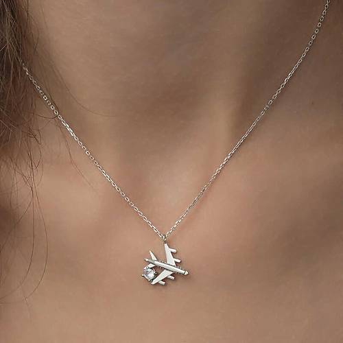 G�m�� Rodyum Tek Ta�l� U�ak Kad�n Kolye