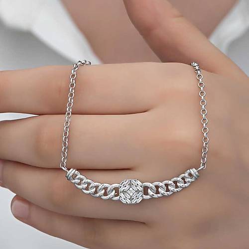 G�m�� Gurmet Zincirli Kare Baget Ta�l� Kad�n Kolye