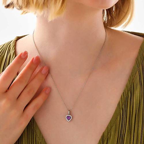 G�m�� Mor Ta�l� Kalpli Kad�n Kolye