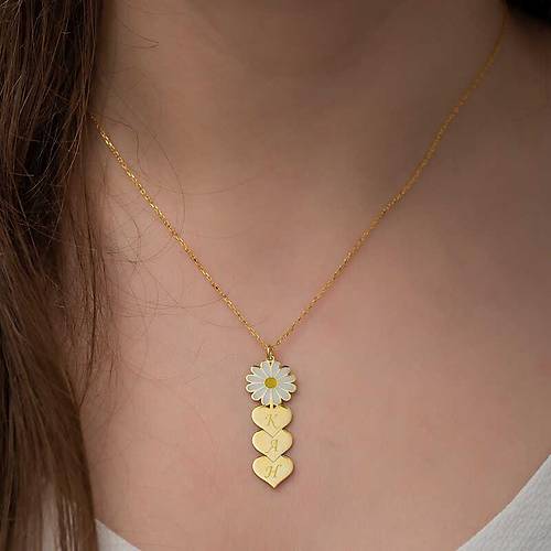 G�m�� Gold Ki�iye �zel Kalpli Papatya Kolye