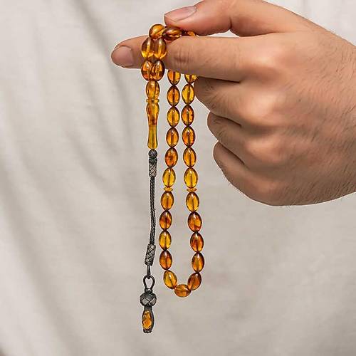 G�m�� 1000 Ayar Kazaz P�sk�ll� S�kma Kehribar Tesbih