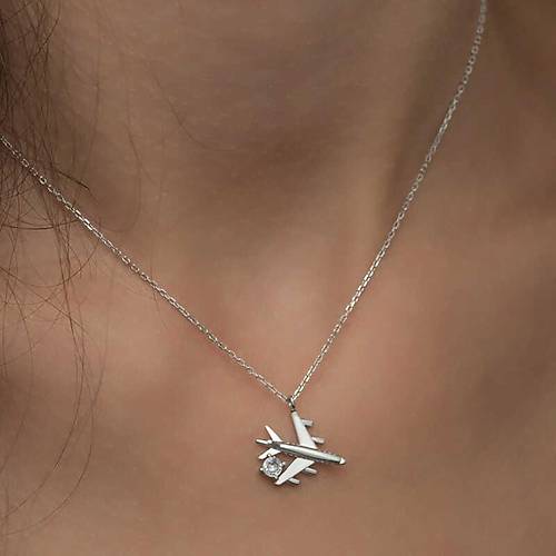 G�m�� Rodyum Tek Ta�l� U�ak Kad�n Kolye