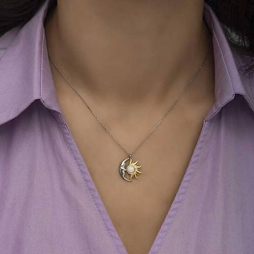 G�m�� Opal Beyaz Ta�l� Ay G�ne� Kad�n Kolye