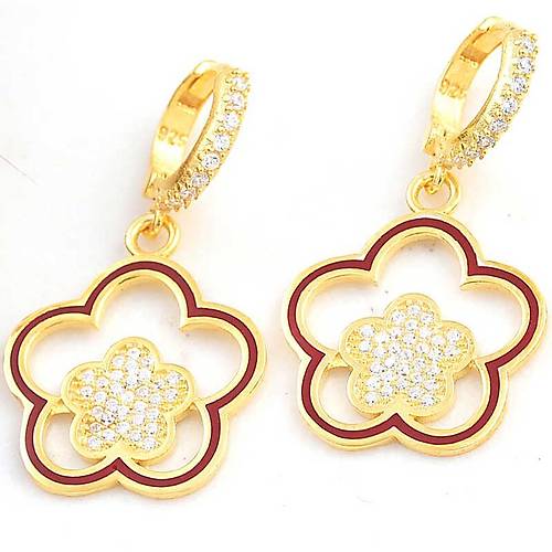 G�m�� Gold Sallant�l� �i�ek Desenli Kad�n K�pe