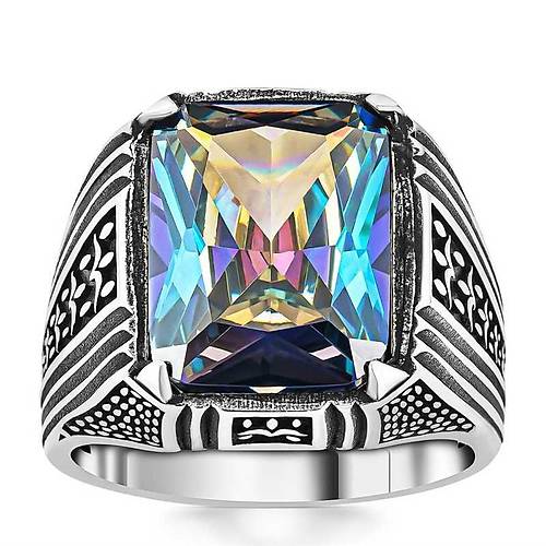 G�m�� Mistik Topaz Kare Erkek Y�z�k