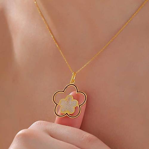 G�m�� Gold �i�ek Desenli Kad�n Kolye