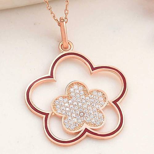 G�m�� Rose �i�ek Desenli Kad�n Kolye