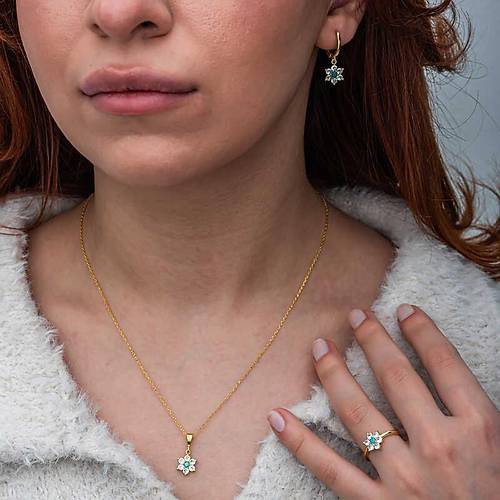 Gm Mavi Tal Gold iek Kadn Set