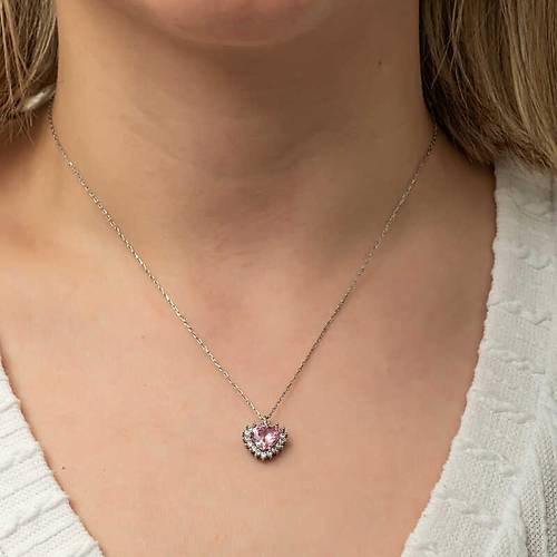 G�m�� Pembe Ta�l� Kalp Kad�n Kolye