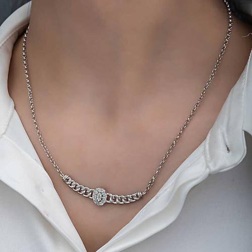 G�m�� Gurmet Zincirli Oval Baget Ta�l� Kad�n Kolye