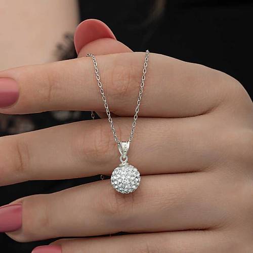 G�m�� Beyaz Kristal Ta�l� Kad�n Kolye