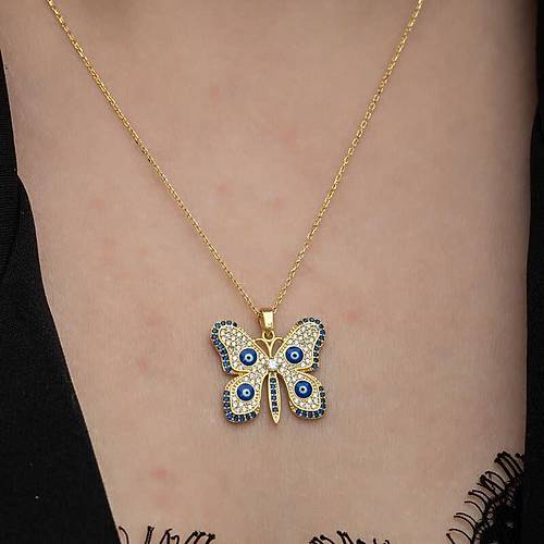 G�m�� Gold Nazarl� Kelebek Kad�n Kolye