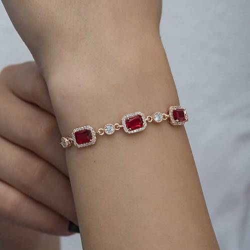 G�m�� Rose Baget K�rm�z� Ta�l� Kad�n Bileklik