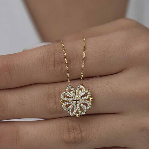 G�m�� Gold Kalpli A��labilen Yonca Kad�n Kolye