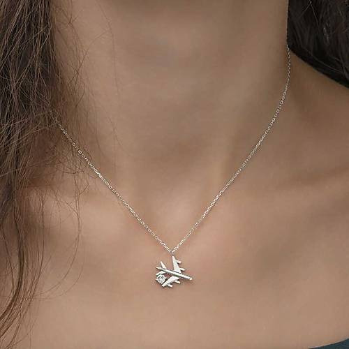 G�m�� Rodyum Tek Ta�l� U�ak Kad�n Kolye