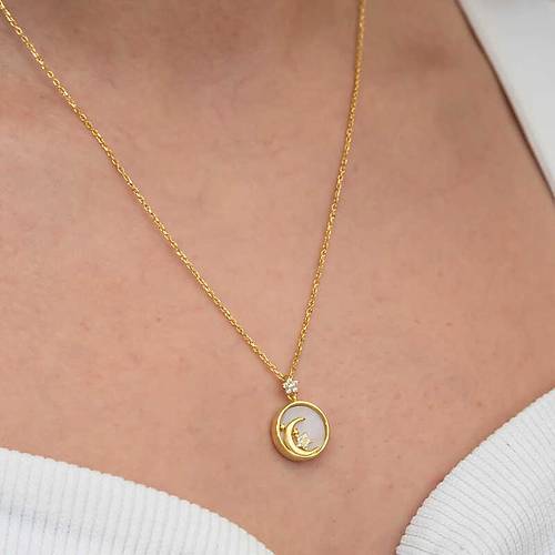 G�m�� Gold Sedef Ta�l� Ay Y�ld�z Hilal Kad�n Kolye