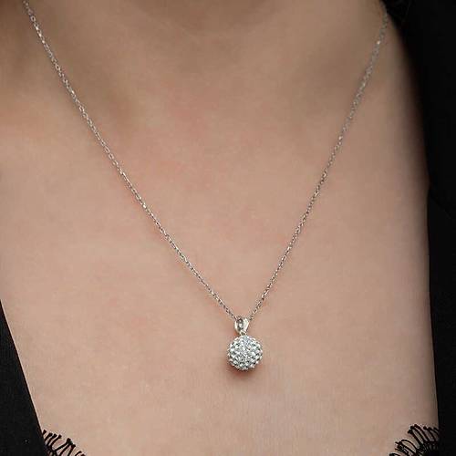 G�m�� Beyaz Kristal Ta�l� Kad�n Kolye