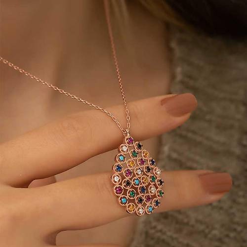G�m�� Rose Renkli Ta�l� Damla Kolye