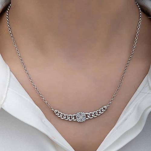 G�m�� Gurmet Zincirli Kare Baget Ta�l� Kad�n Kolye