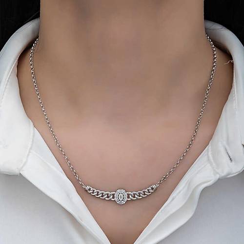 G�m�� Gurmet Zincirli Oval Baget Ta�l� Kad�n Kolye