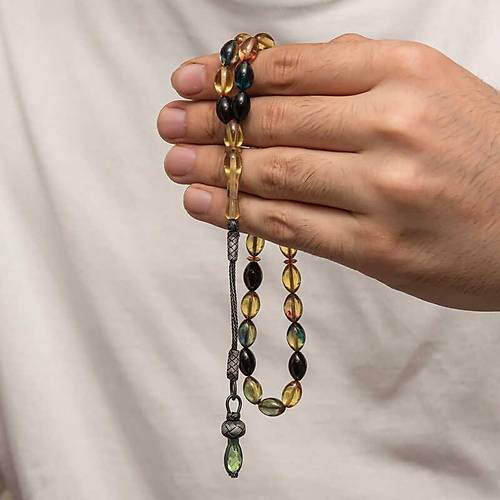 G�m�� 1000 Ayar Kazaz P�sk�ll� S�kma Kehribar Tesbih