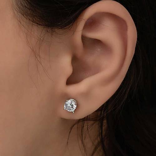 G�m�� 6 mm Beyaz Zirkon Tek Ta� Kad�n K�pe