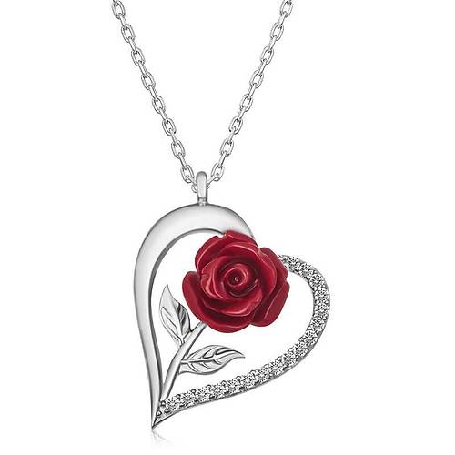 ?G�m�� Kalpli K�rm�z� G�l Kad�n Kolye