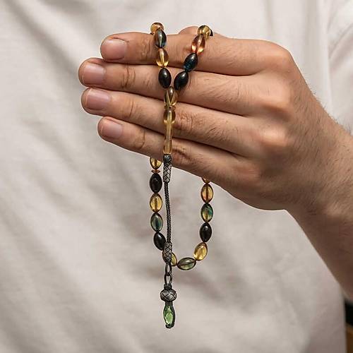 G�m�� 1000 Ayar Kazaz P�sk�ll� S�kma Kehribar Tesbih