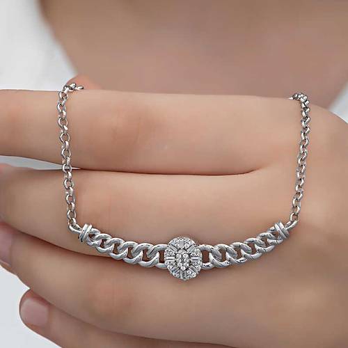 G�m�� Gurmet Zincirli Oval Baget Ta�l� Kad�n Kolye