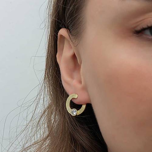 G�m�� Gold Tekta� Halka Kad�n �ivili K�pe