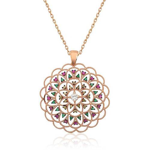 G�m�� Rose Geometrik Desenli Madalyon Kolye