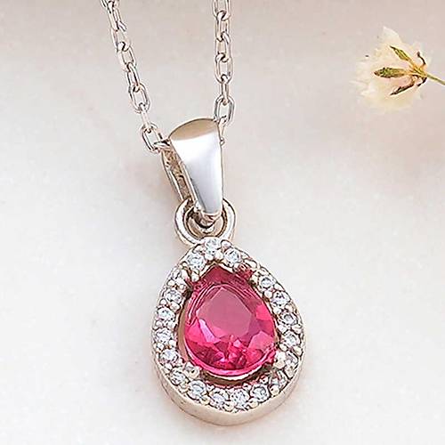 G�m�� Pembe Damla Zirkon Ta�l� Kad�n Kolye