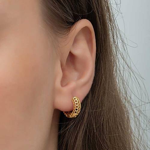 G�m�� Gold Petek Desenli Halka Kad�n K�pe