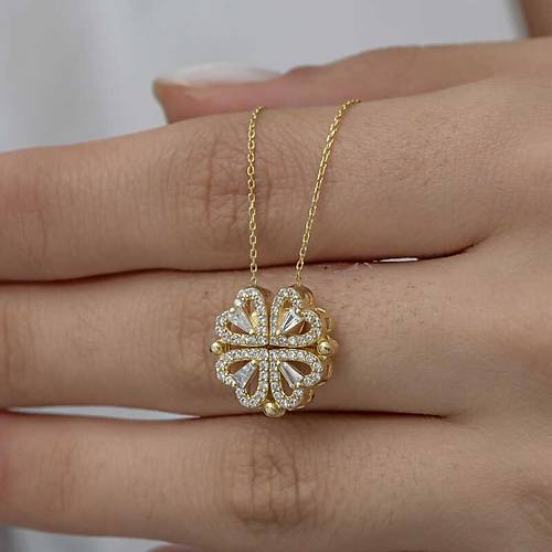G�m�� Gold Kalpli A��labilen Yonca Kad�n Kolye