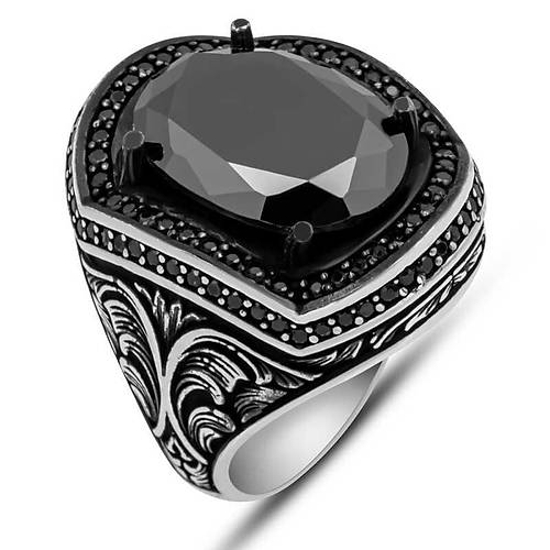 Gm Siyah Zirkon Tal Oval Erkek Yzk